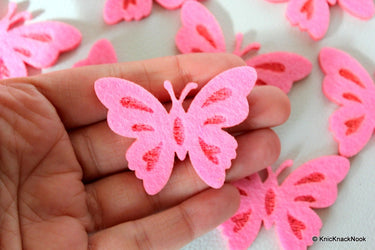 Pink Butterfly Felt Applique Patches x 6